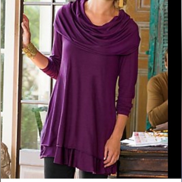 Soft Surroundings Weekend Layers Raspberry Pink Cowl Neck Jersey Knit Tunic S - Picture 1 of 7